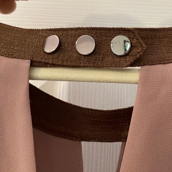 Double Zero Pleated Cross Front And Back Suede Leather Trim Crop Top - Picture 9 of 12